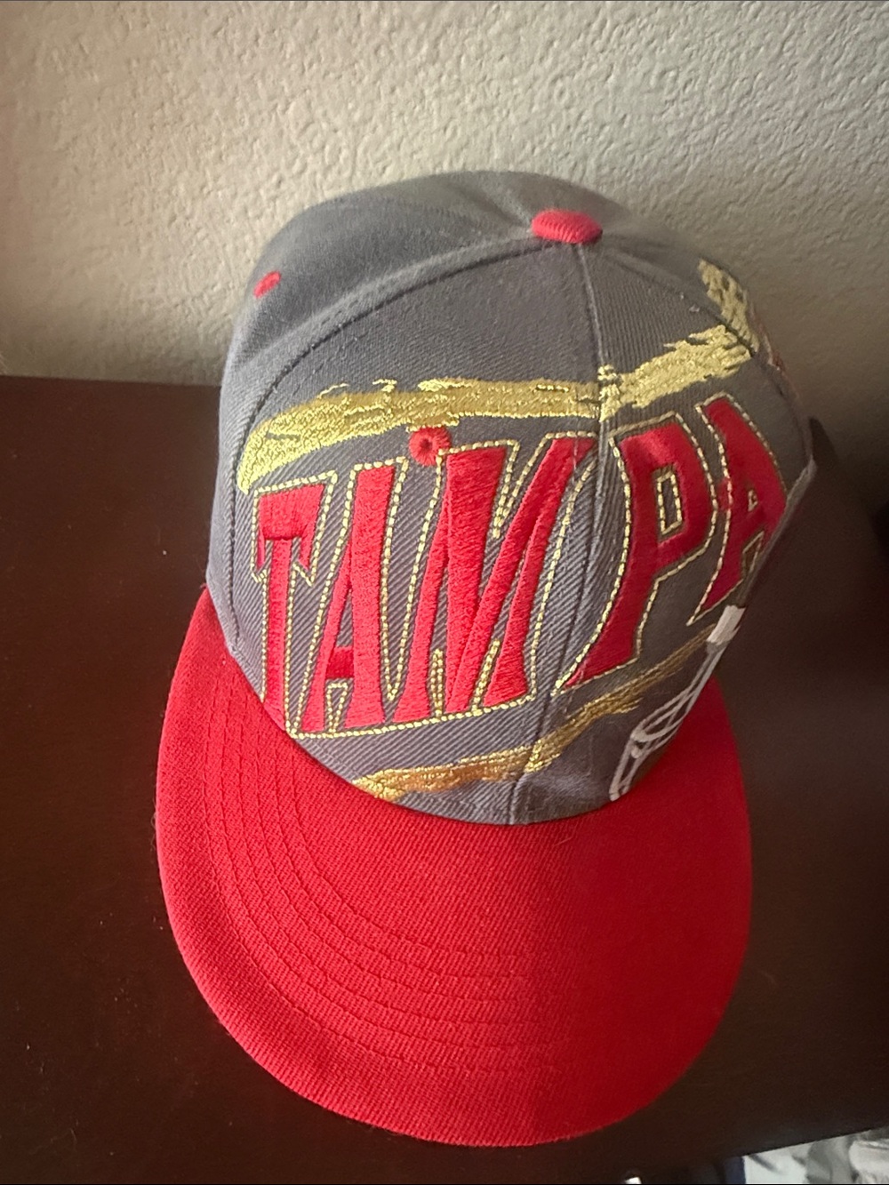 Tampa Bay Buccaneers Embroidered Snapback Hat in Gray & Red